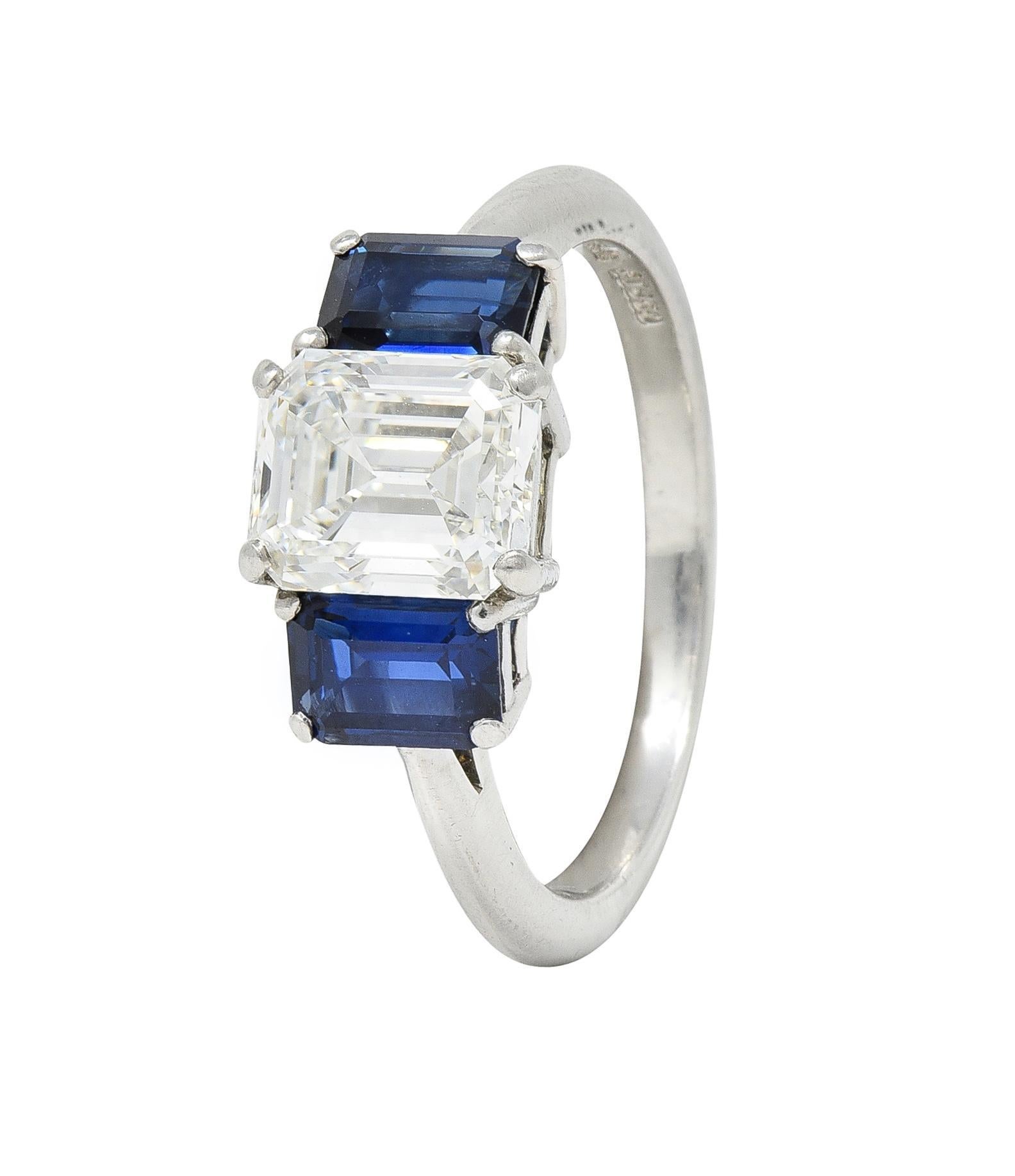 Tiffany & Co. 2.71 CTW Emerald Cut Diamond Sapphire Platinum Ring GIA For Sale 3