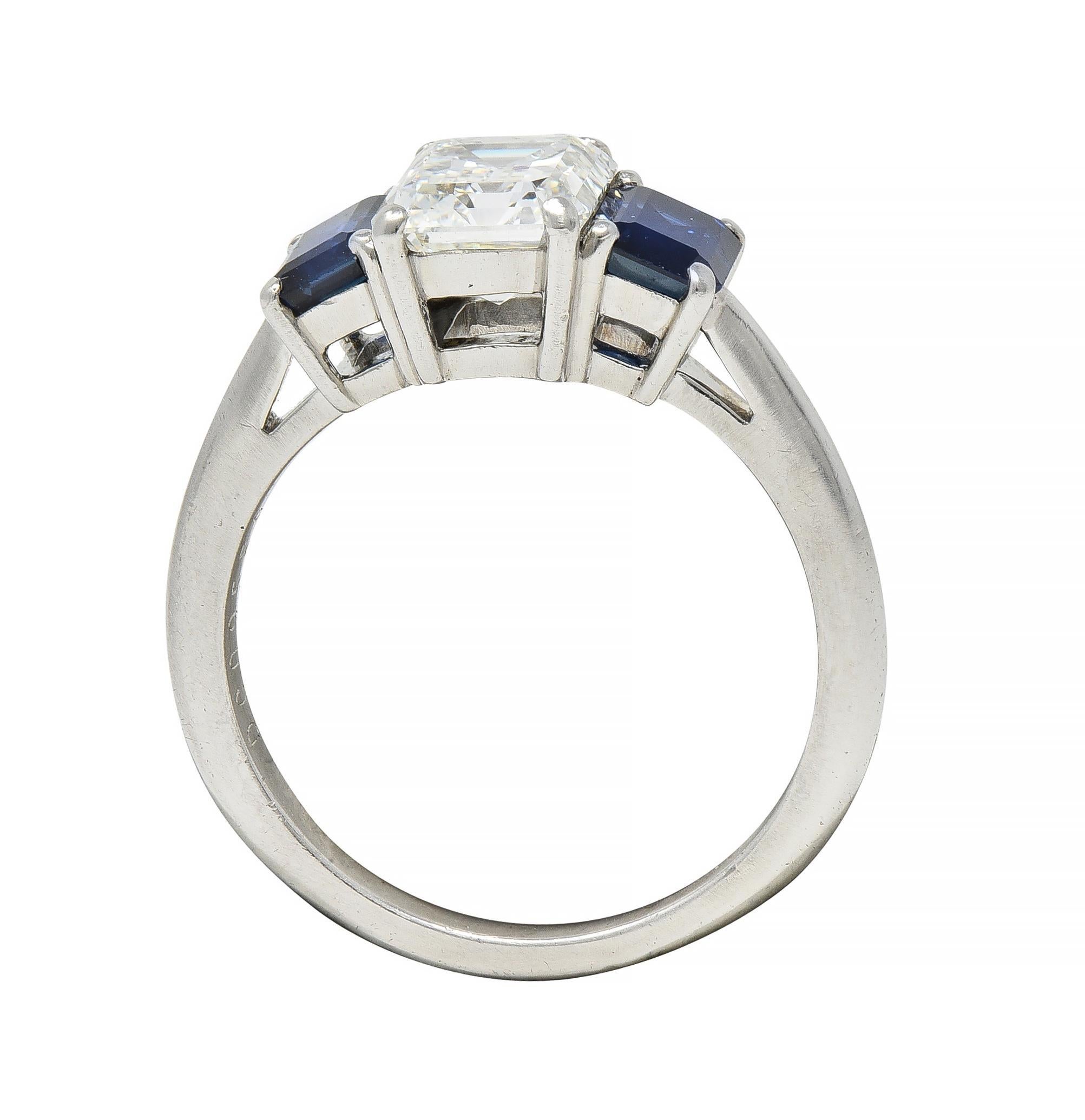 Tiffany & Co. 2.71 CTW Emerald Cut Diamond Sapphire Platinum Ring GIA For Sale 5
