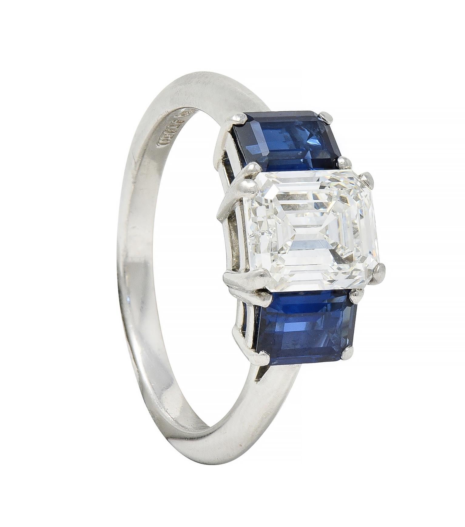 Tiffany & Co. 2.71 CTW Emerald Cut Diamond Sapphire Platinum Ring GIA For Sale 5
