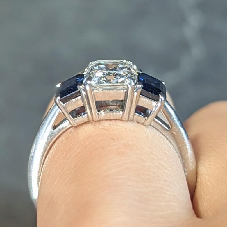 Tiffany & Co. 2.71 CTW Emerald Cut Diamond Sapphire Platinum Ring GIA For Sale 7