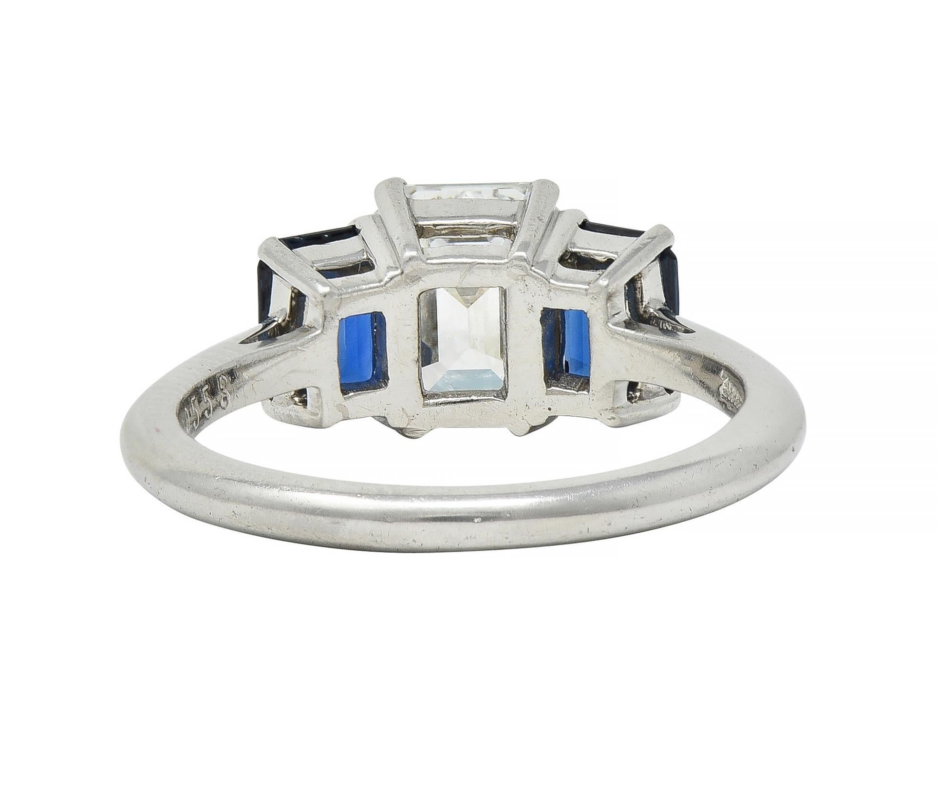 Contemporary Tiffany & Co. 2.71 CTW Emerald Cut Diamond Sapphire Platinum Ring GIA For Sale