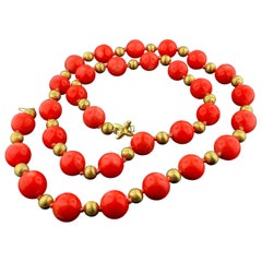 Tiffany & Co. Coral and 14KT Yellow Gold bead Necklace