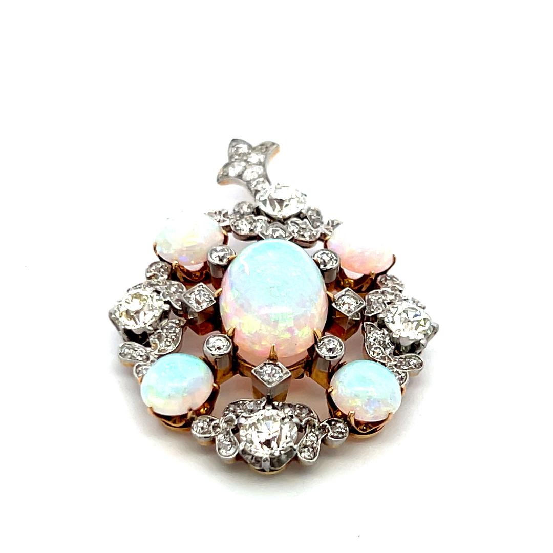 Tiffany & Co 2.80 Carat Old European Cut Diamond 18K Gold-Plat Opal Pendant For Sale 6