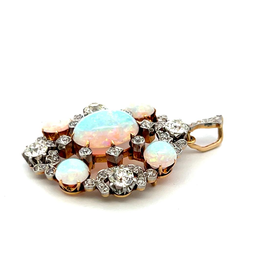 Tiffany & Co 2.80 Carat Old European Cut Diamond 18K Gold-Plat Opal Pendant For Sale 7