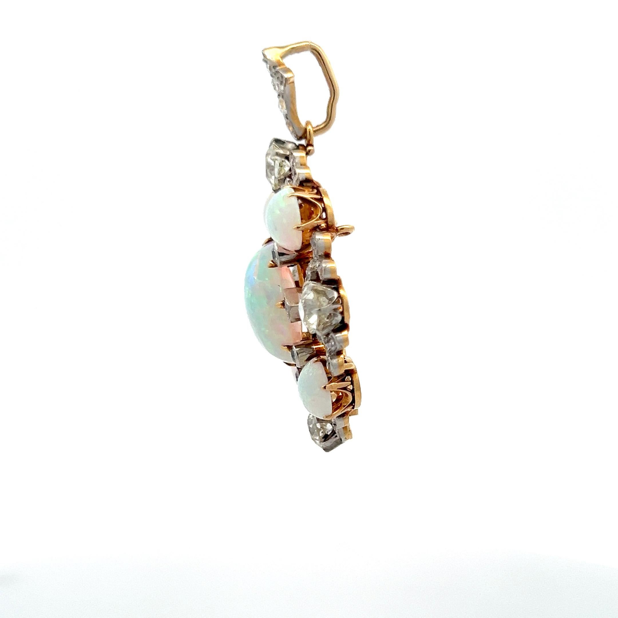 Women's Tiffany & Co 2.80 Carat Old European Cut Diamond 18K Gold-Plat Opal Pendant For Sale