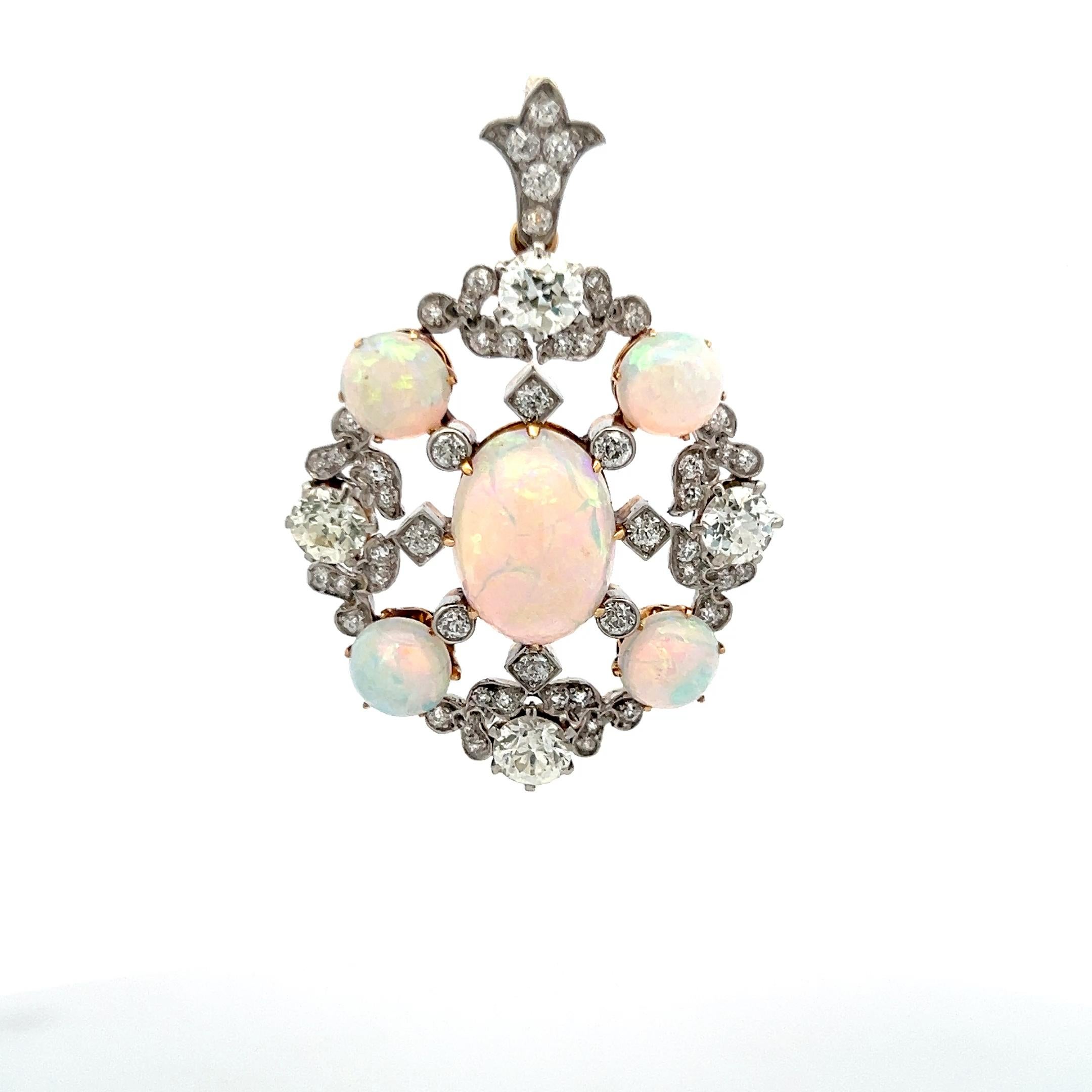 Tiffany & Co 2.80 Carat Old European Cut Diamond 18K Gold-Plat Opal Pendant For Sale 1