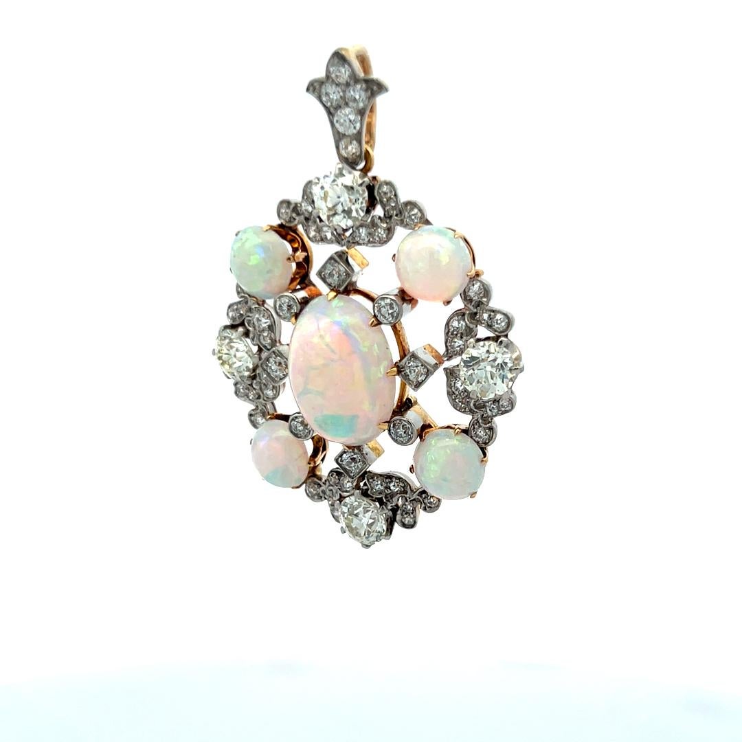 Tiffany & Co 2.80 Carat Old European Cut Diamond 18K Gold-Plat Opal Pendant For Sale 2