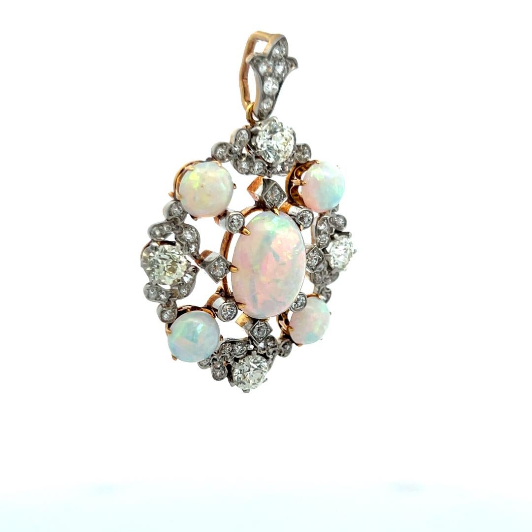 Tiffany & Co 2.80 Carat Old European Cut Diamond 18K Gold-Plat Opal Pendant For Sale 3