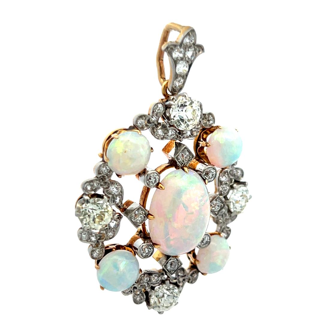 Tiffany & Co 2.80 Carat Old European Cut Diamond 18K Gold-Plat Opal Pendant For Sale 4