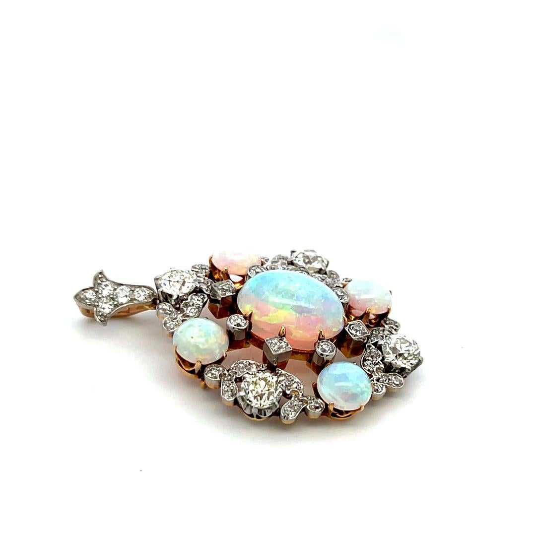 Tiffany & Co 2.80 Carat Old European Cut Diamond 18K Gold-Plat Opal Pendant For Sale 5