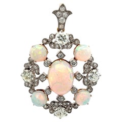 Tiffany & Co 2.80 Carat Old European Cut Diamond 18K Gold-Plat Opal Pendant