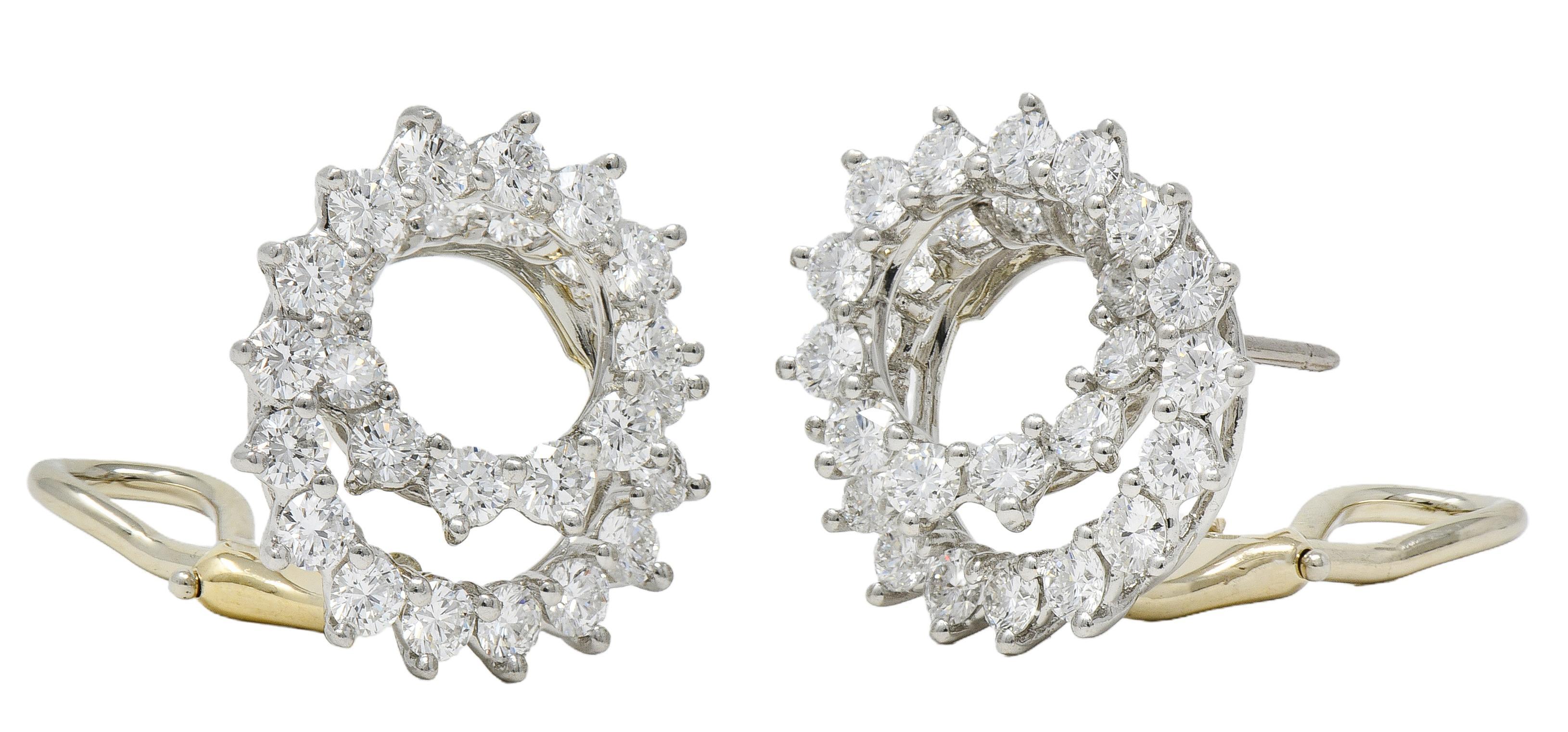 Tiffany & Co. 2.80 CTW Round Brilliant Cut Diamond Platinum Swirl Earrings For Sale 2
