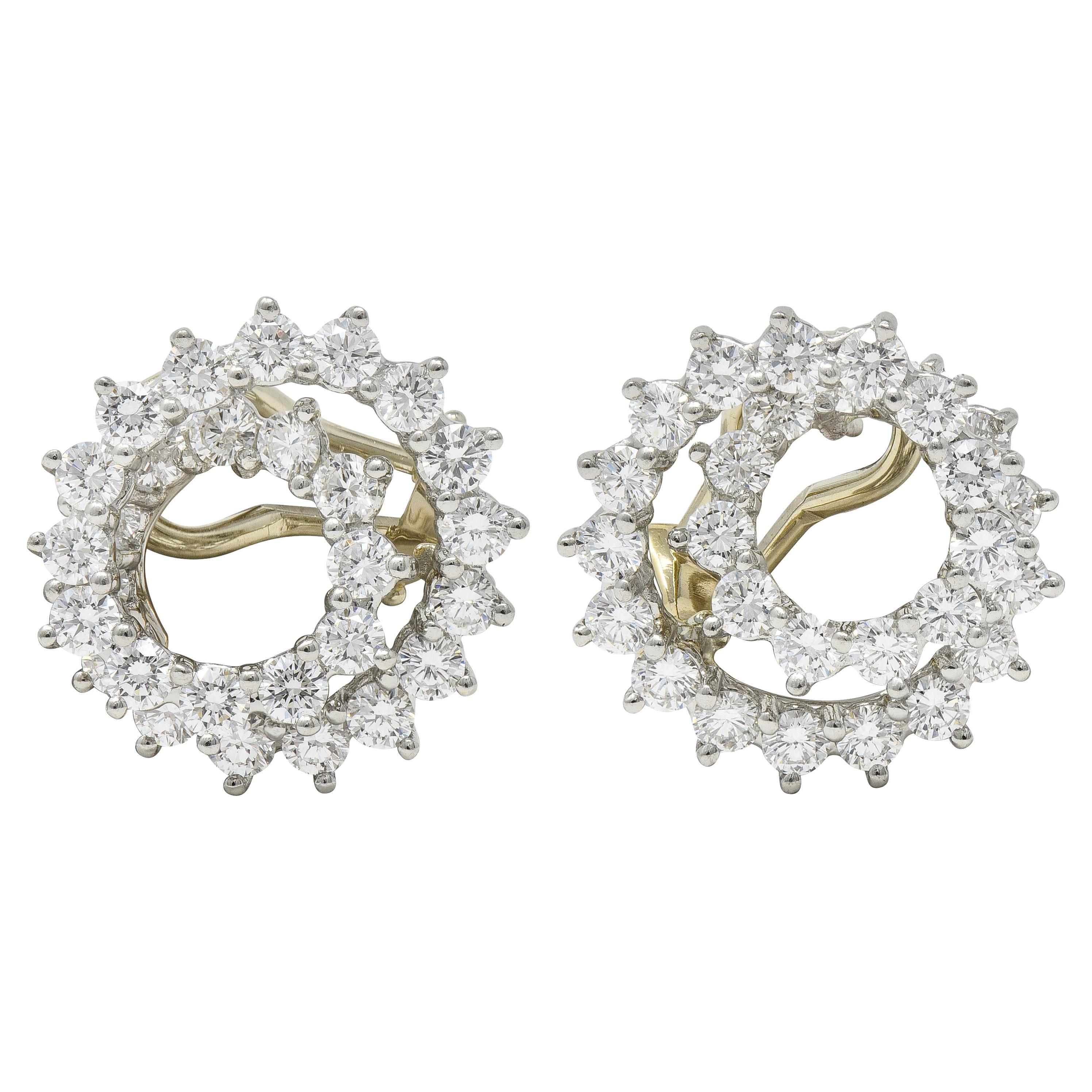 Tiffany & Co. 2.80 CTW Round Brilliant Cut Diamond Platinum Swirl Earrings