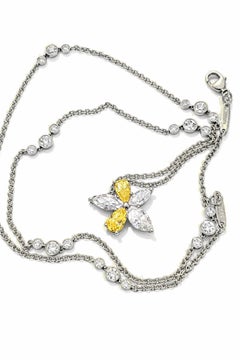 Tiffany & Co. 2.84 Ct.Fancy yellow Mixed-Cut Diamond Pendant Platinum Necklace