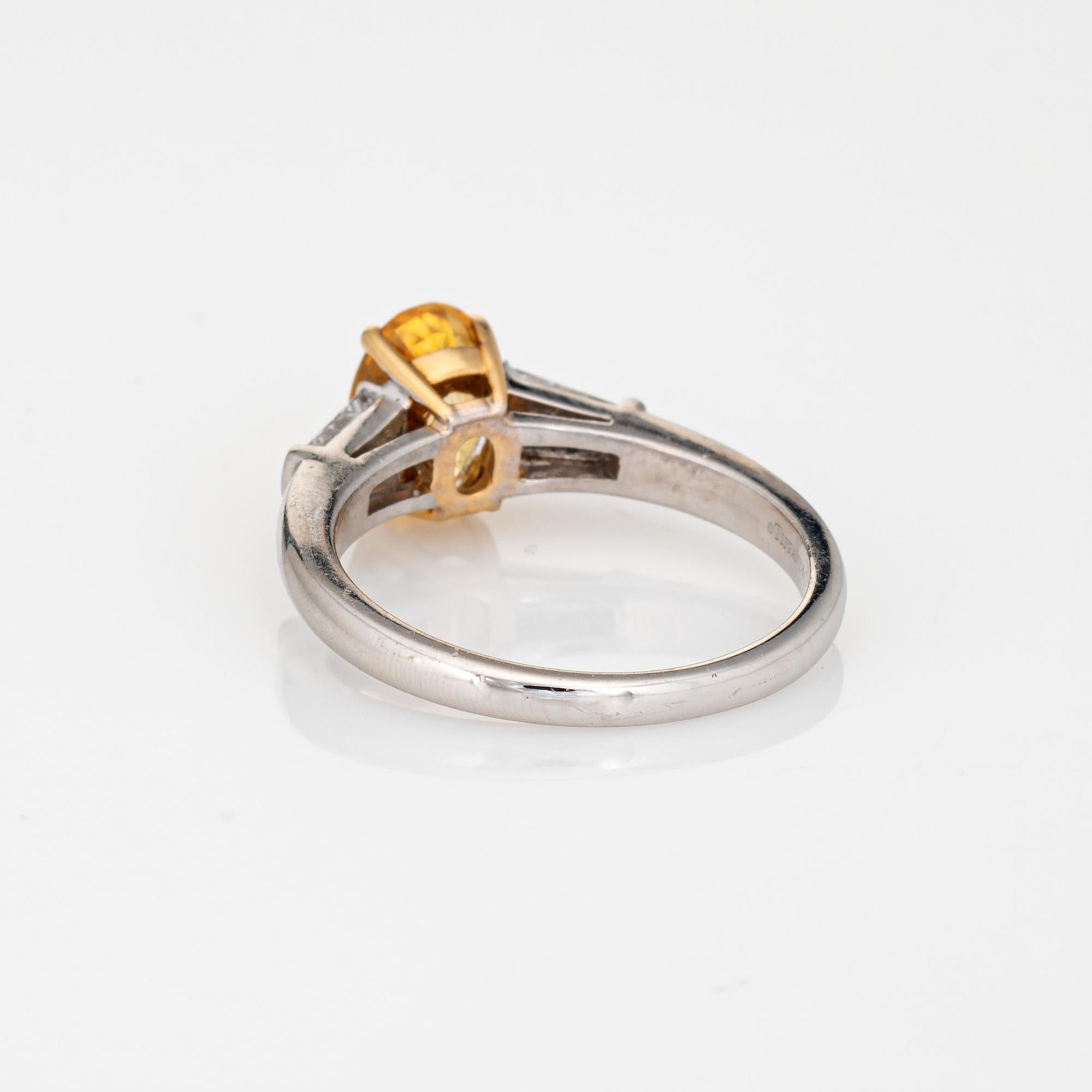 Oval Cut Tiffany & Co 2ct Yellow Sapphire Diamond Ring Engagement 18k Platinum Estate