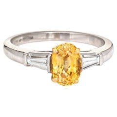 Retro Tiffany & Co 2ct Yellow Sapphire Diamond Ring Engagement 18k Platinum Estate