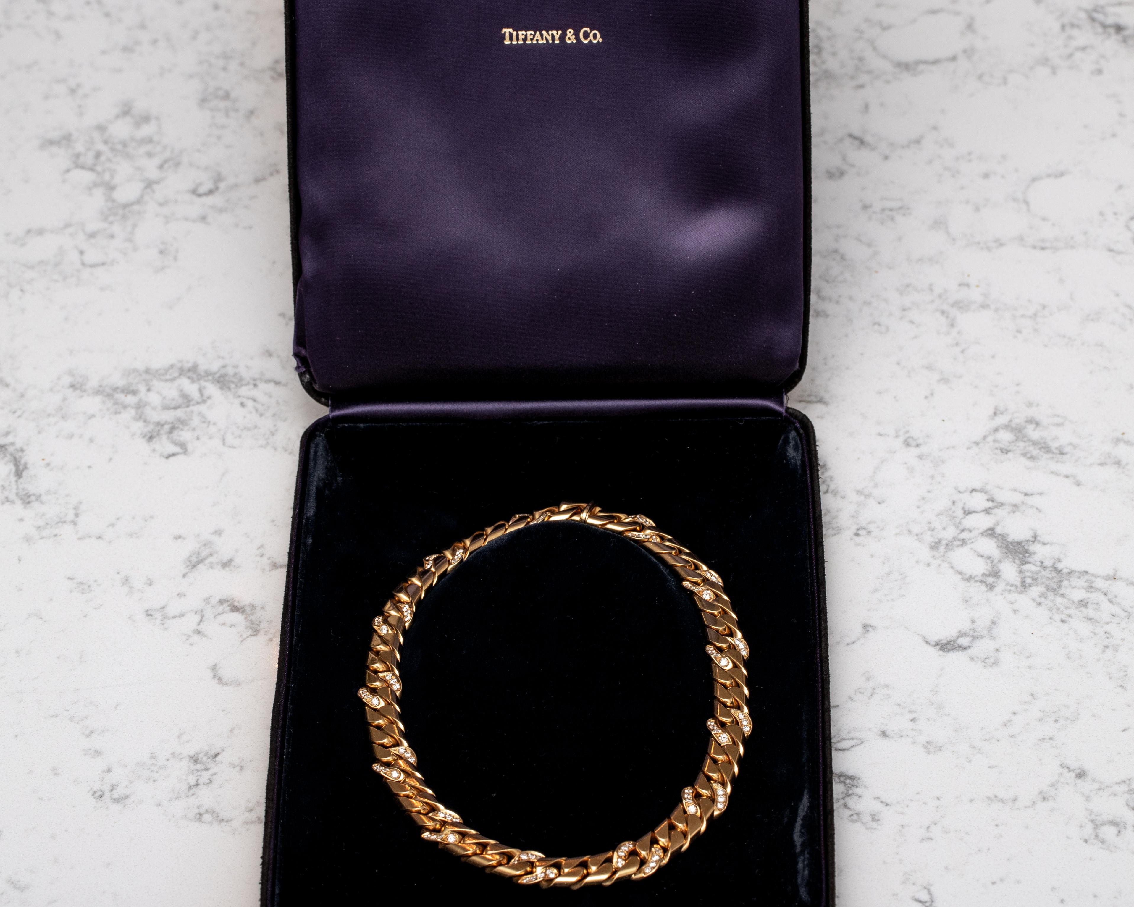 Round Cut Tiffany & Co. 3 Carat Diamond Graduated Link Necklace, 18 Karat Gold