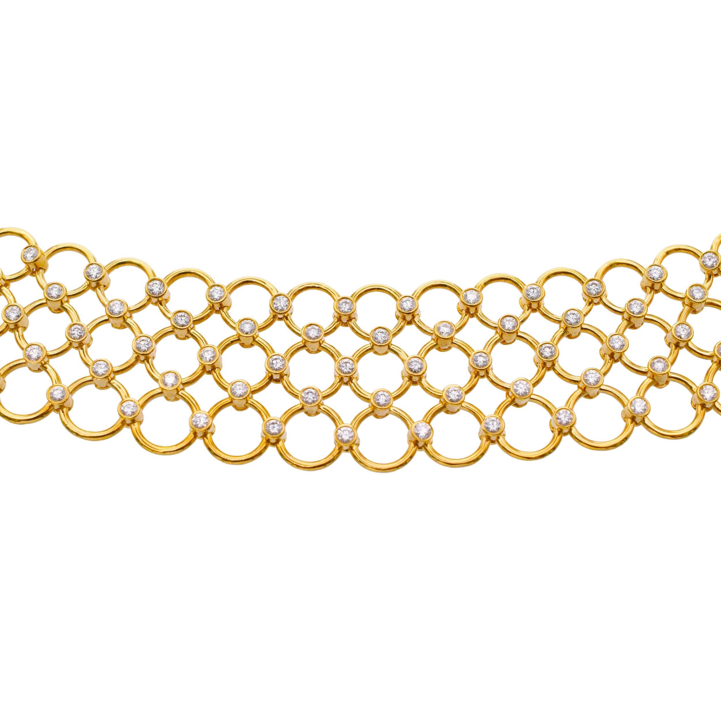 Artist Tiffany & Co. 3-row circular link Choker Necklace with Diamonds For Sale