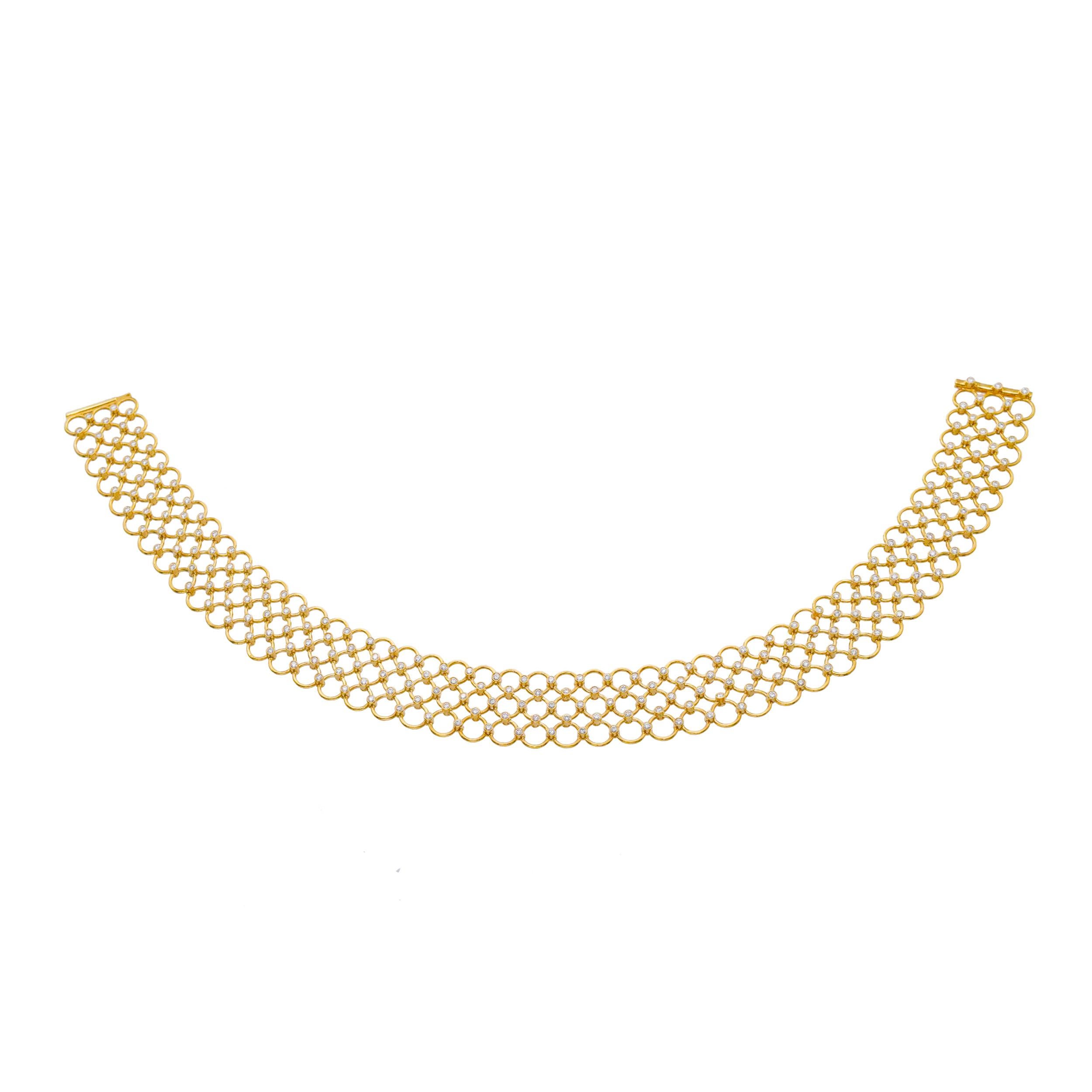 Round Cut Tiffany & Co. 3-row circular link Choker Necklace with Diamonds For Sale