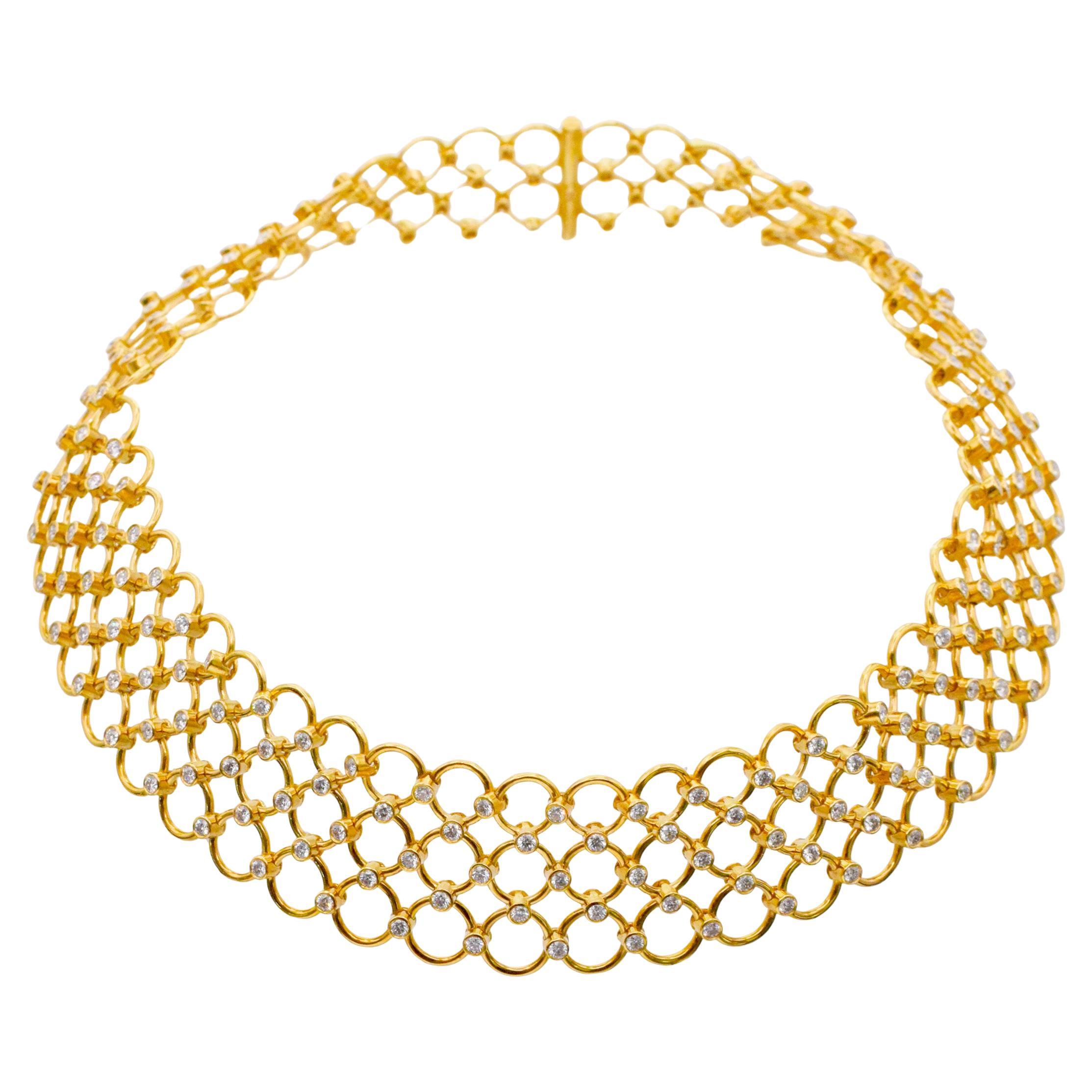 Tiffany & Co. 3-row circular link Choker Necklace with Diamonds