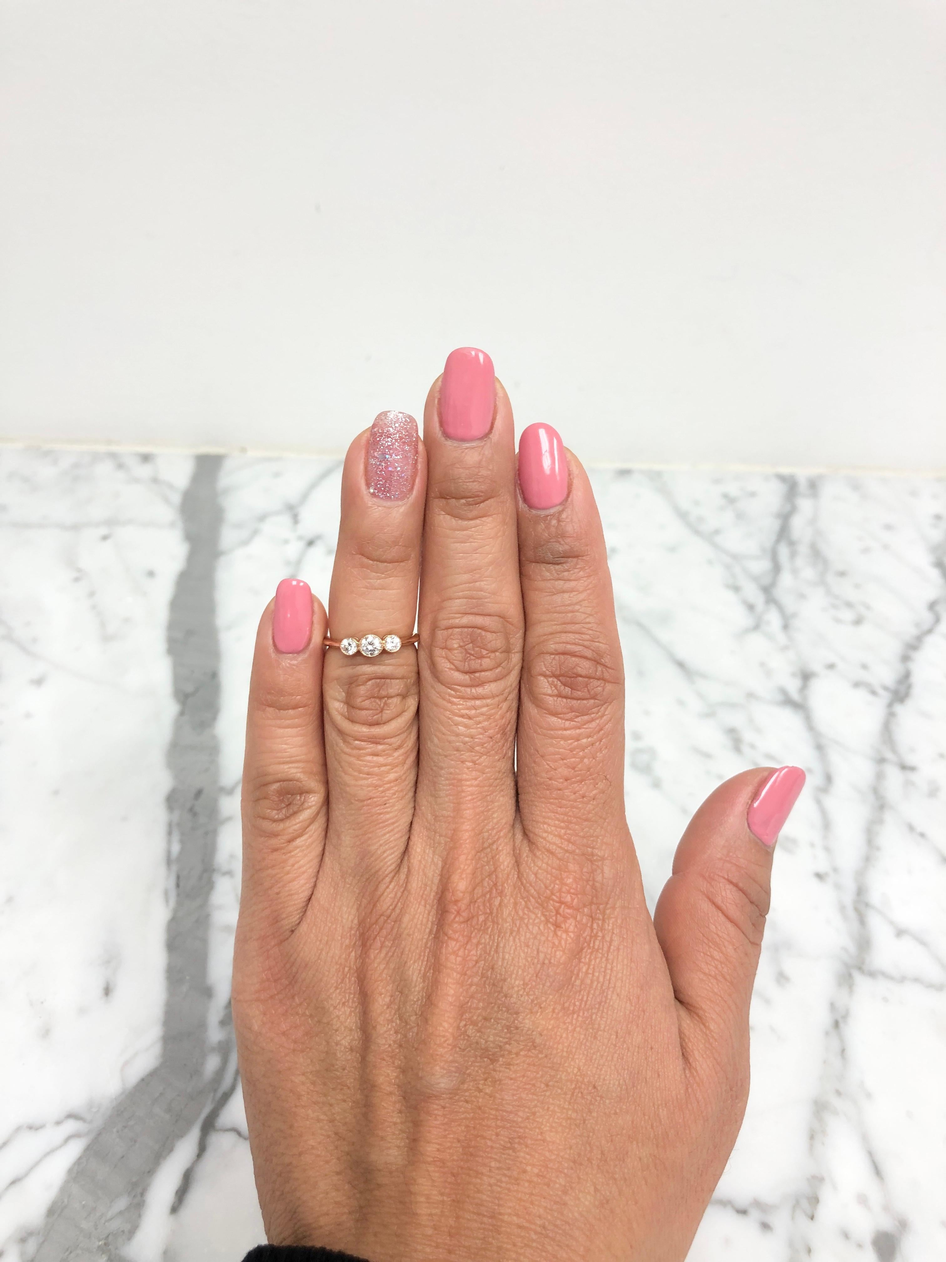 Women's Tiffany & Co. 3 Stone 18K Rose Gold Bezels Diamond Ring 0.29 Cts. Total GVVS2