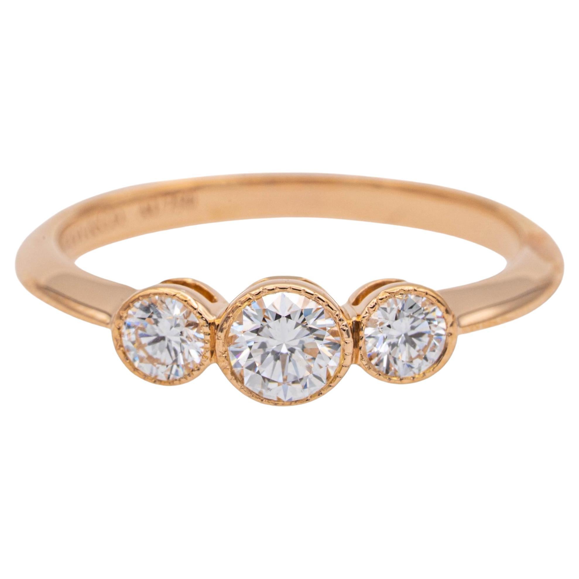 Tiffany & Co. 3 Stone 18K Rose Gold Bezels Diamond Ring 0.29 Cts. Total GVVS2