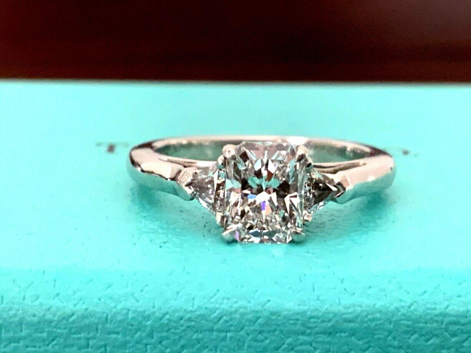 Cushion Cut Tiffany & Co. 3-Stone Diamond Engagement Ring .79 Carat F VVS2