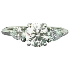 Tiffany & Co. 3-Stone Round and Pear Diamond Engagement Ring .77 Carat G VS2
