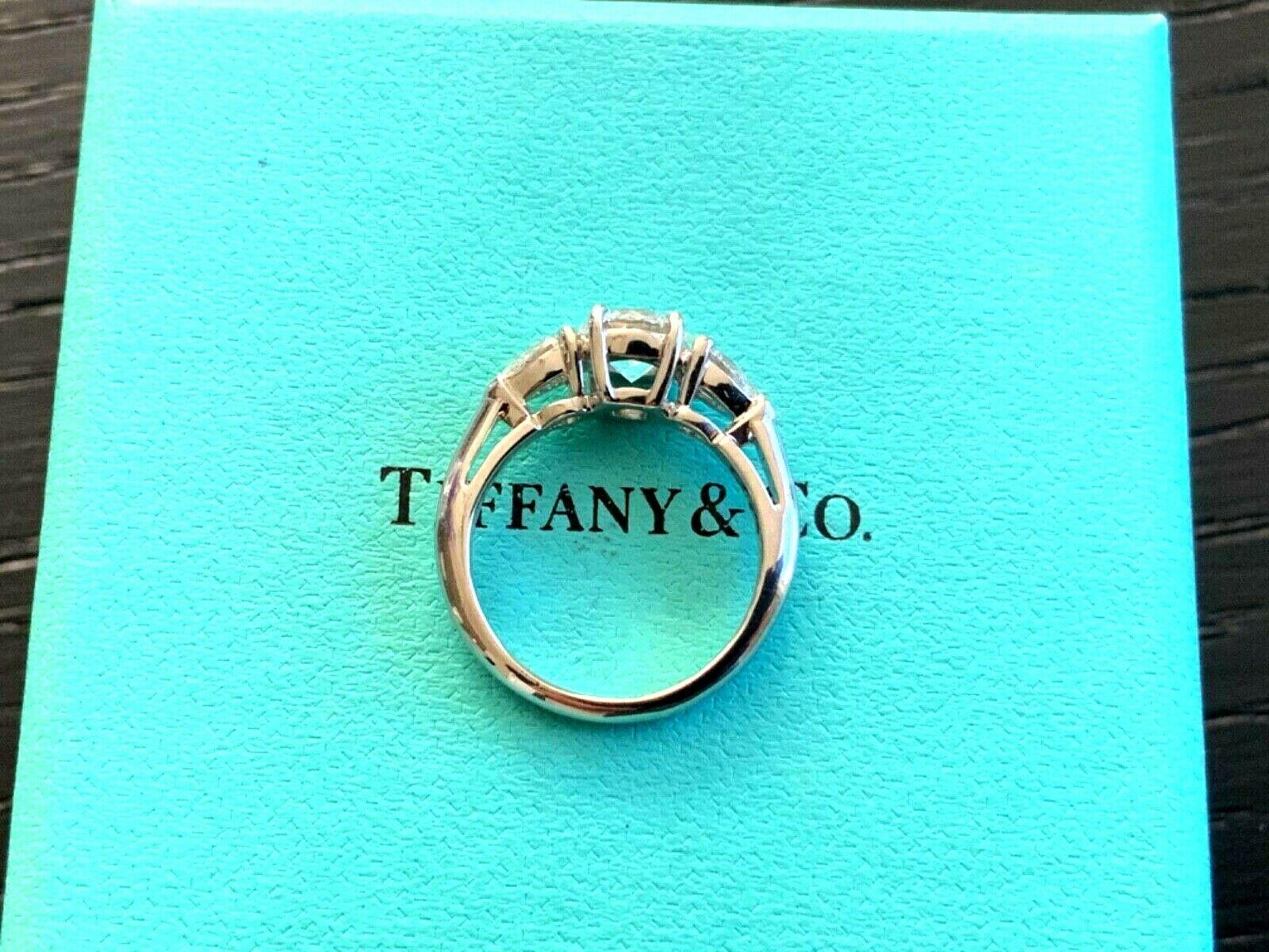 Tiffany & Co. 3-Stone Round and Pear Diamond Engagement Ring .77 Carat G VS2 6