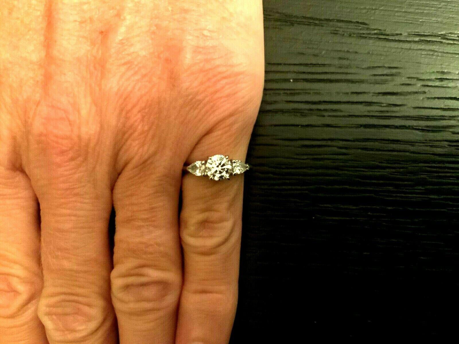 Women's Tiffany & Co. 3-Stone Round and Pear Diamond Engagement Ring .77 Carat G VS2
