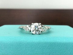 Tiffany & Co. 3-Stone Round and Pear Diamond Engagement Ring F VS1