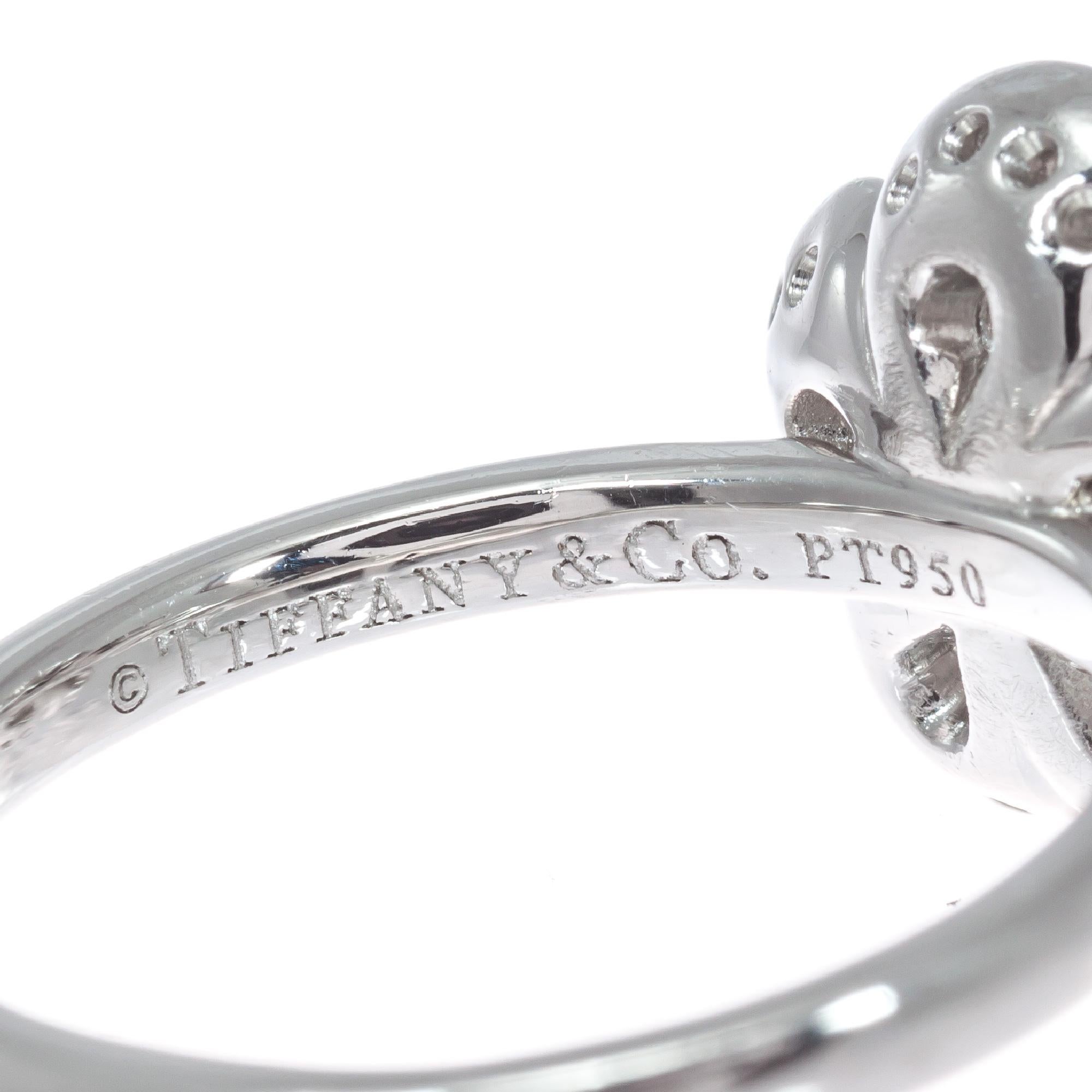 Round Cut Tiffany & Co .30 Carat Diamond Platinum Flower Ring For Sale