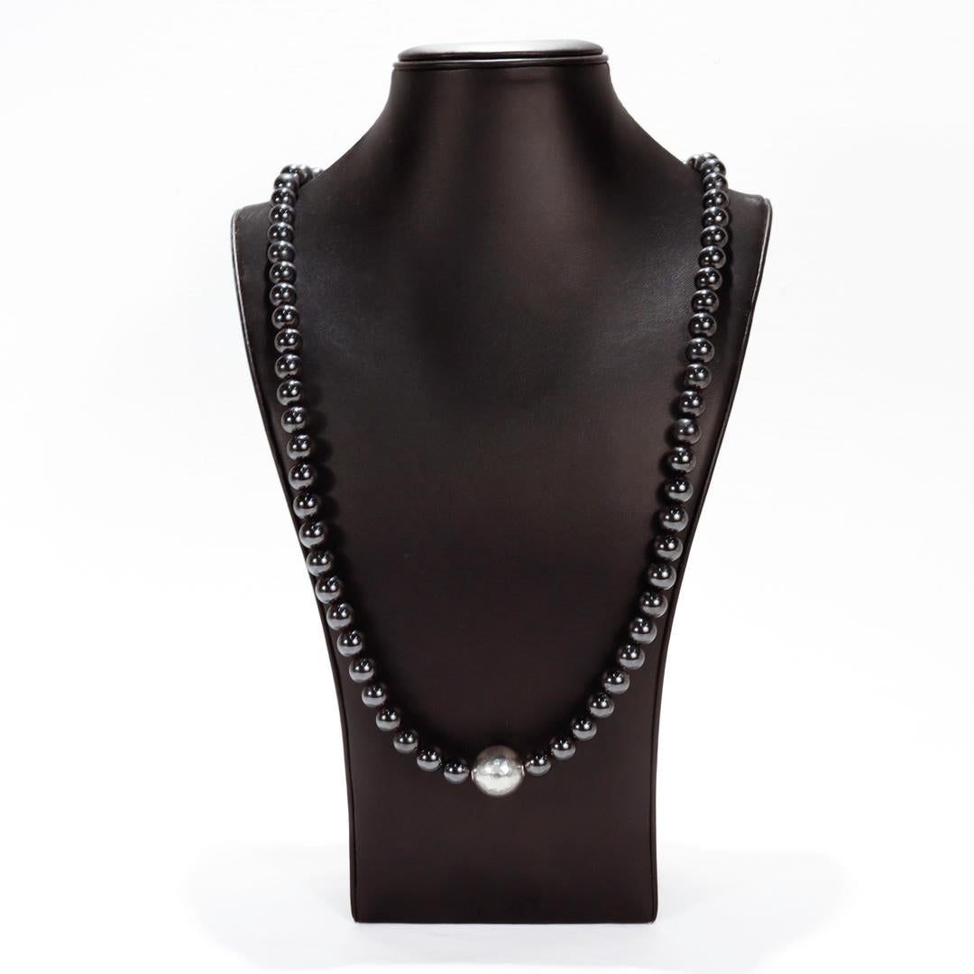Modern Tiffany & Co. 30 in. Hematite & Sterling Silver Beaded Necklace For Sale