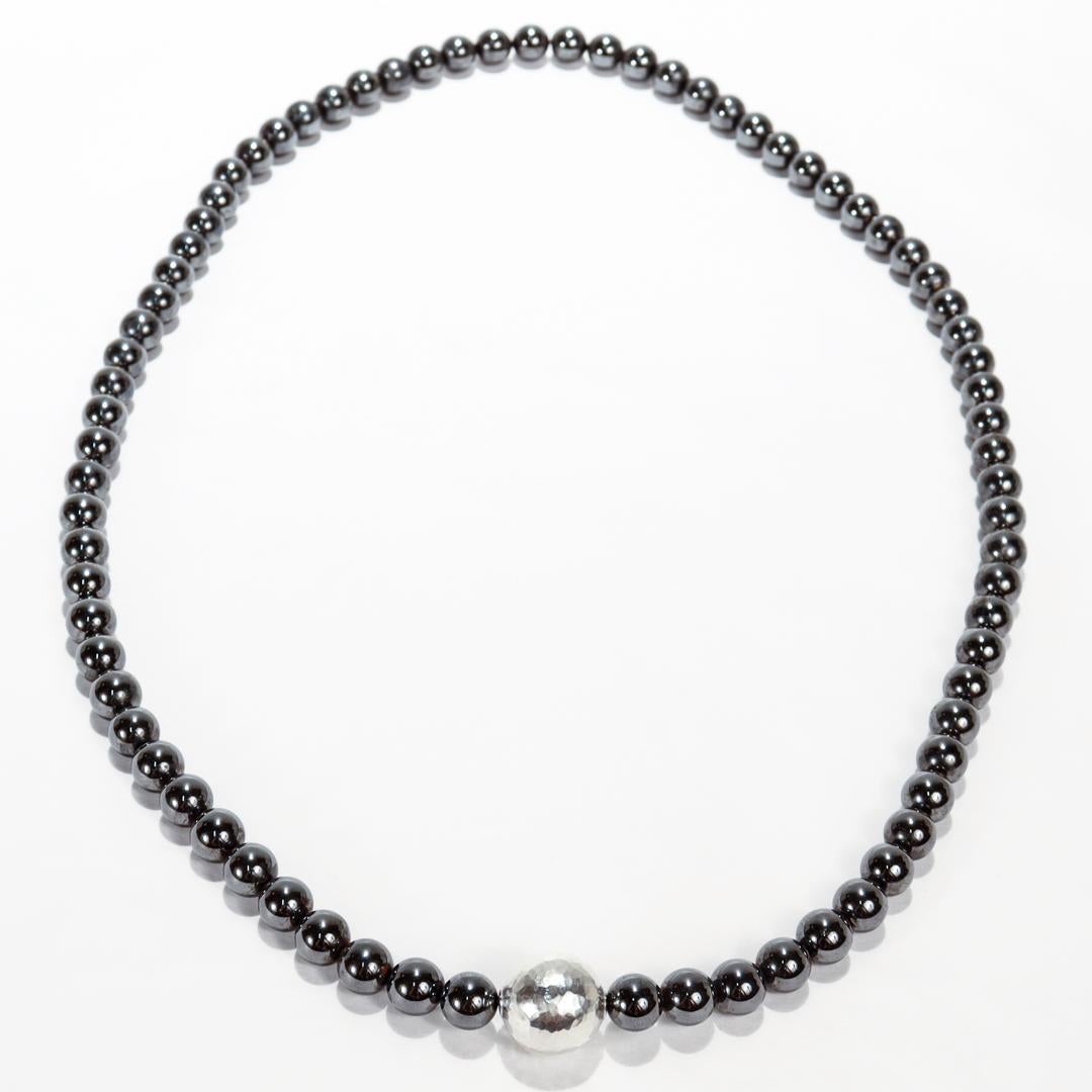 Tiffany & Co. 30 in. Hematite & Sterling Silver Beaded Necklace In Good Condition For Sale In Philadelphia, PA