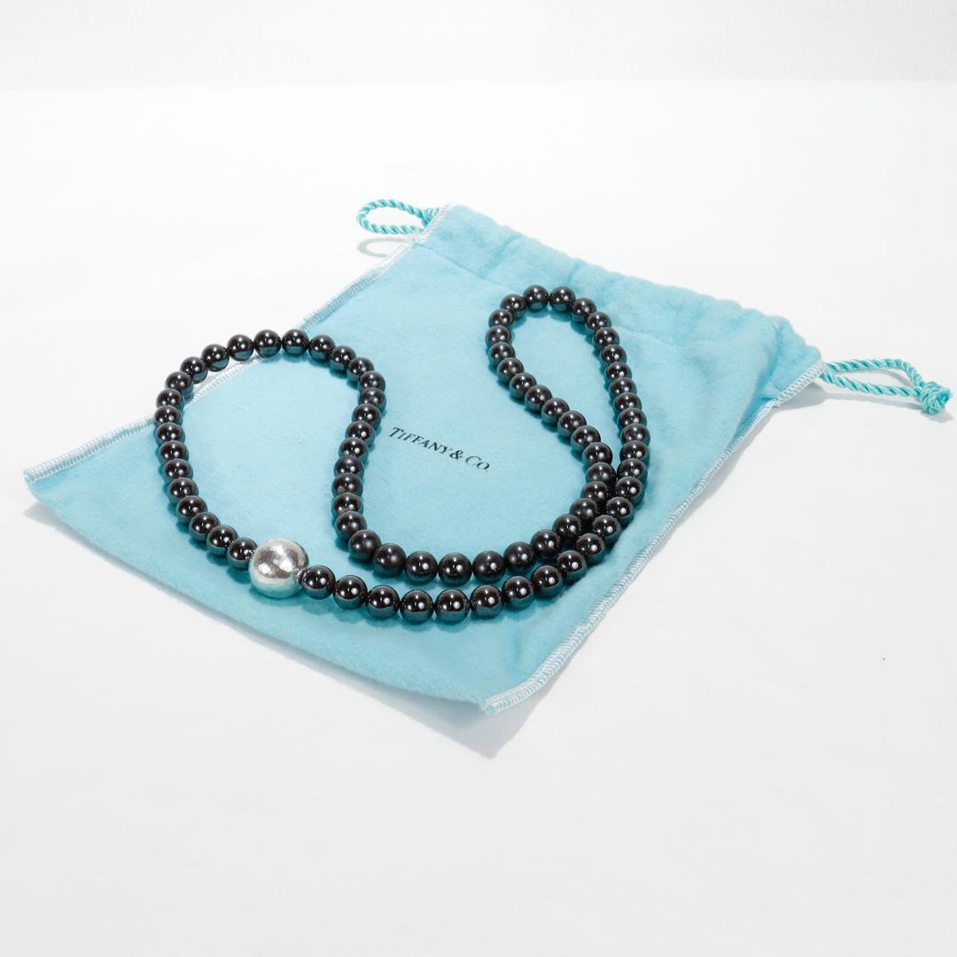 Tiffany & Co. 30 in. Hematite & Sterling Silver Beaded Necklace For Sale 1