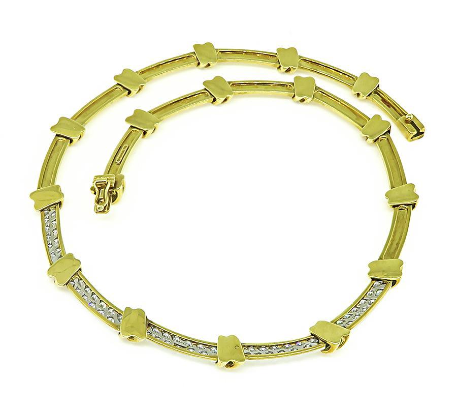 Round Cut Tiffany & Co 3.00ct Diamond Two Tone Gold Necklace For Sale