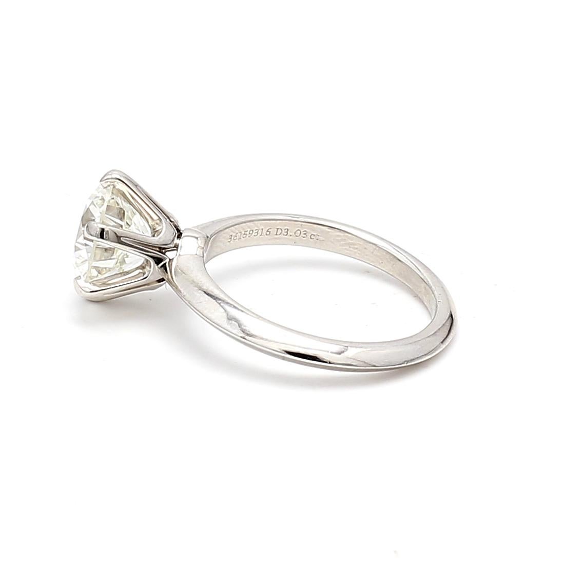 Tiffany & Co 3.03 Carat Round Brilliant I VS1 Diamond Platinum Engagement Ring For Sale 10