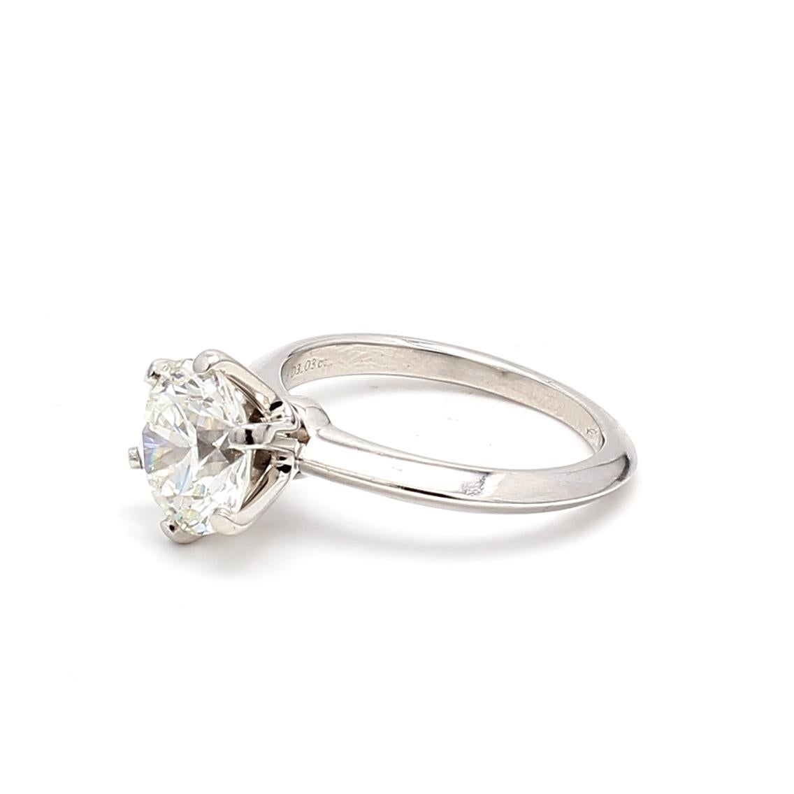 Tiffany & Co 3.03 Carat Round Brilliant I VS1 Diamond Platinum Engagement Ring For Sale 11
