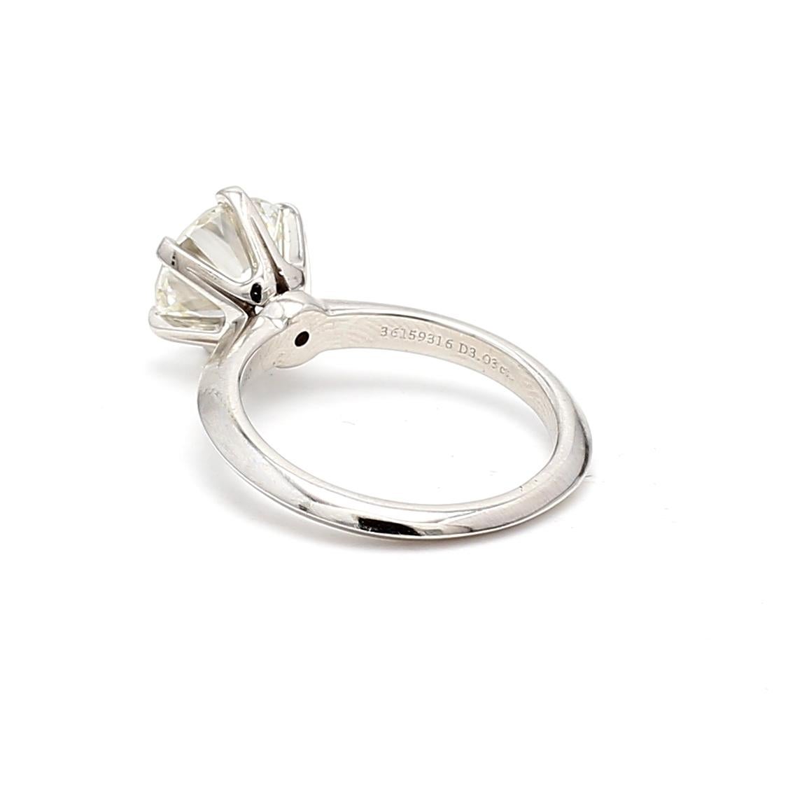 Tiffany & Co 3.03 Carat Round Brilliant I VS1 Diamond Platinum Engagement Ring In Good Condition For Sale In New York, NY