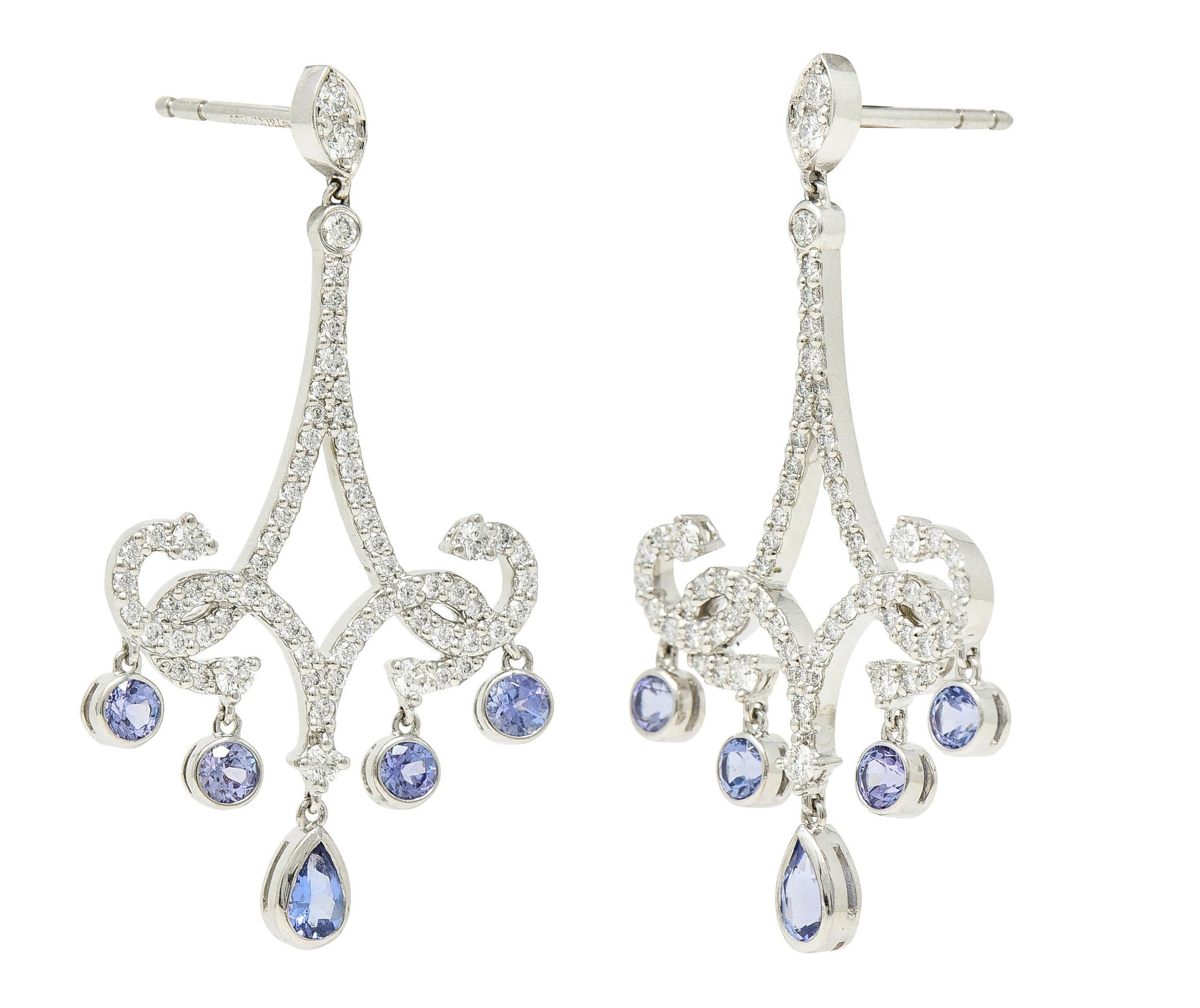 Contemporary Tiffany & Co. 3.06 Carats Tanzanite Diamond Platinum Enchant Chandelier Earrings