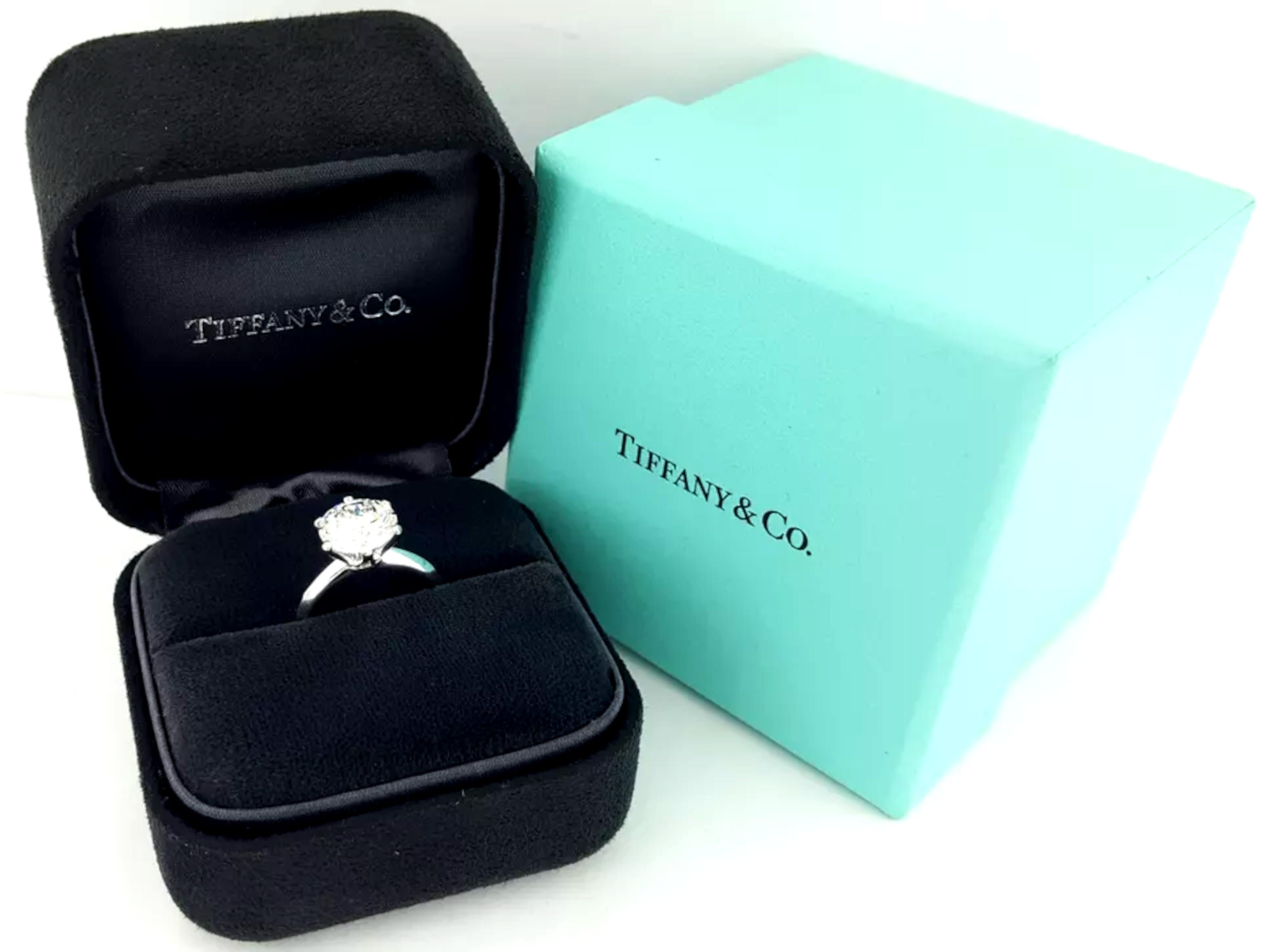 Tiffany & Co. 3.08 Ct. Round Brilliant Cut Diamond Engagement Ring In Excellent Condition For Sale In Chicago, IL