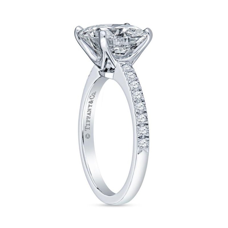 Tiffany & Co. 3.11 Cushion Cut Diamond, G VVS2, Platinum Engagement Ring In New Condition For Sale In Houston, TX