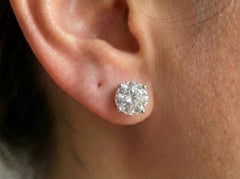 Tiffany & Co. 3.12 Carat Platinum Round Diamond Stud Earrings