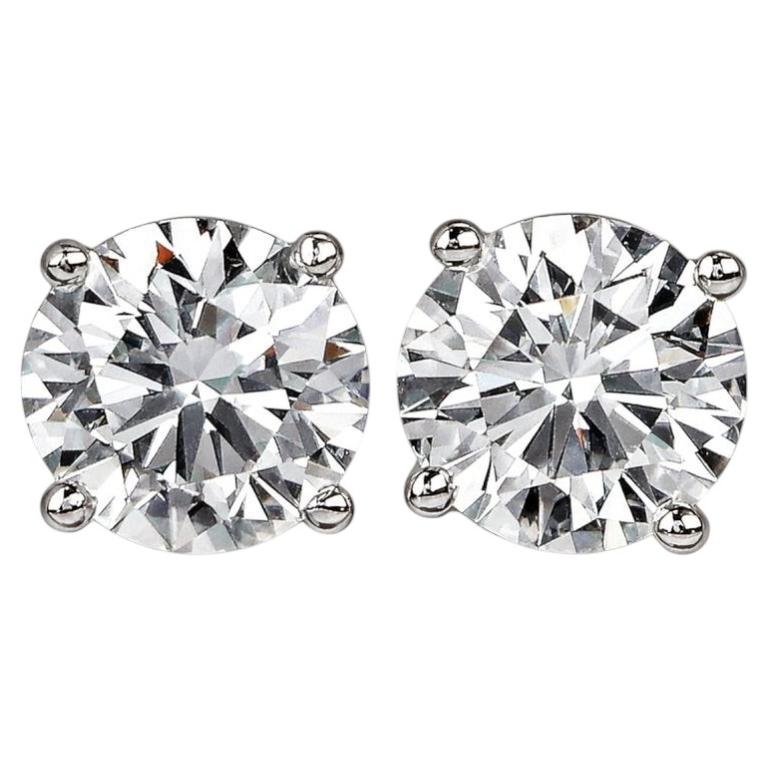 Tiffany & Co. 3.12 Carat Platinum Round Diamond Stud Earrings