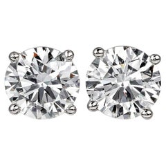 Tiffany & Co. 3.12 Carat Platinum Round Diamond Stud Earrings