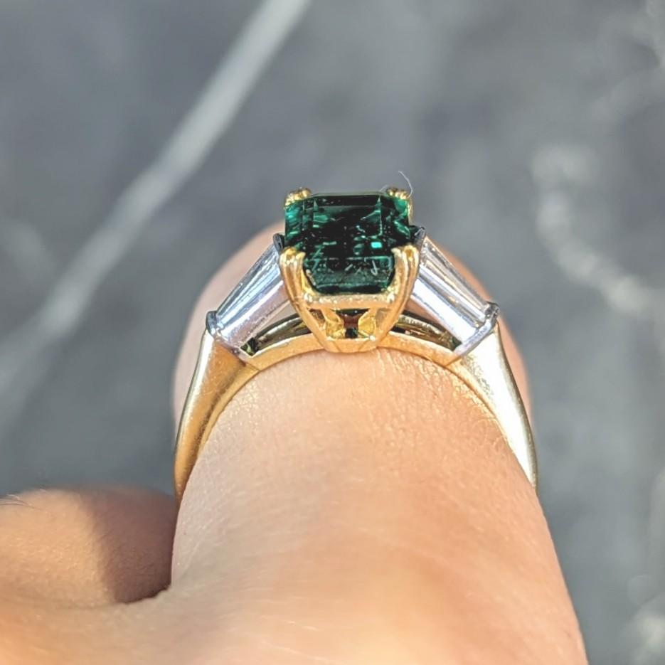 Tiffany & Co. 3.15 CTW Emerald Diamond Platinum 18 Karat Gold Vintage Ring AGL 6
