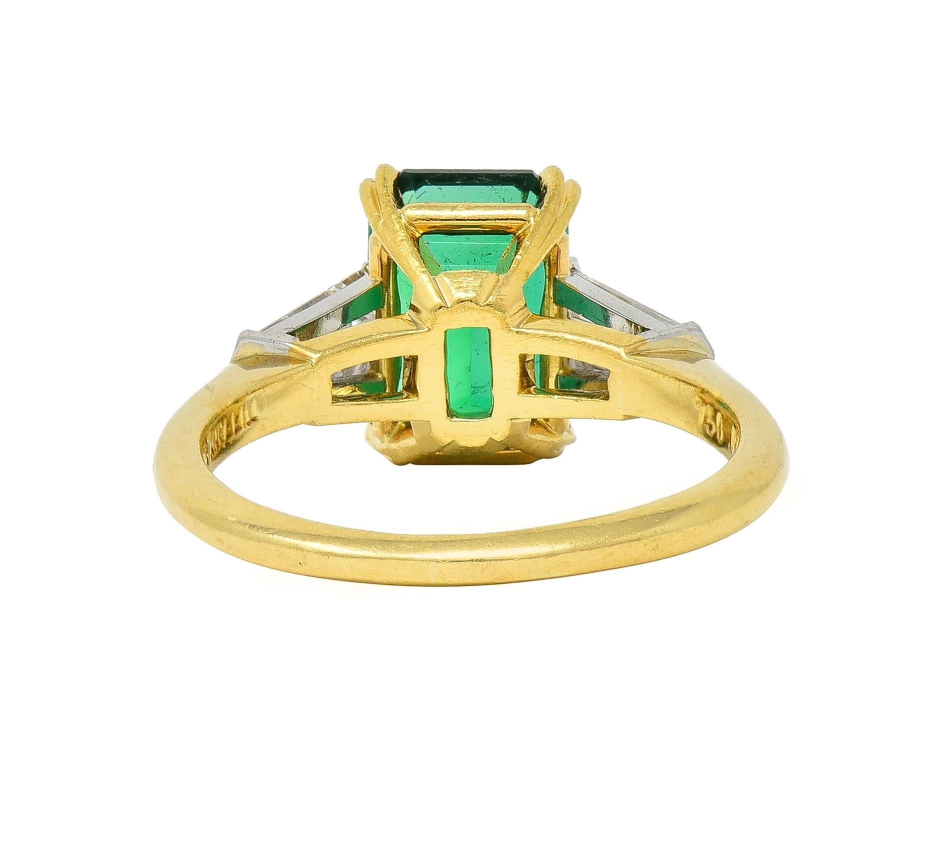 Tiffany & Co. 3.15 CTW Emerald Diamond Platinum 18 Karat Gold Vintage Ring AGL In Excellent Condition For Sale In Philadelphia, PA