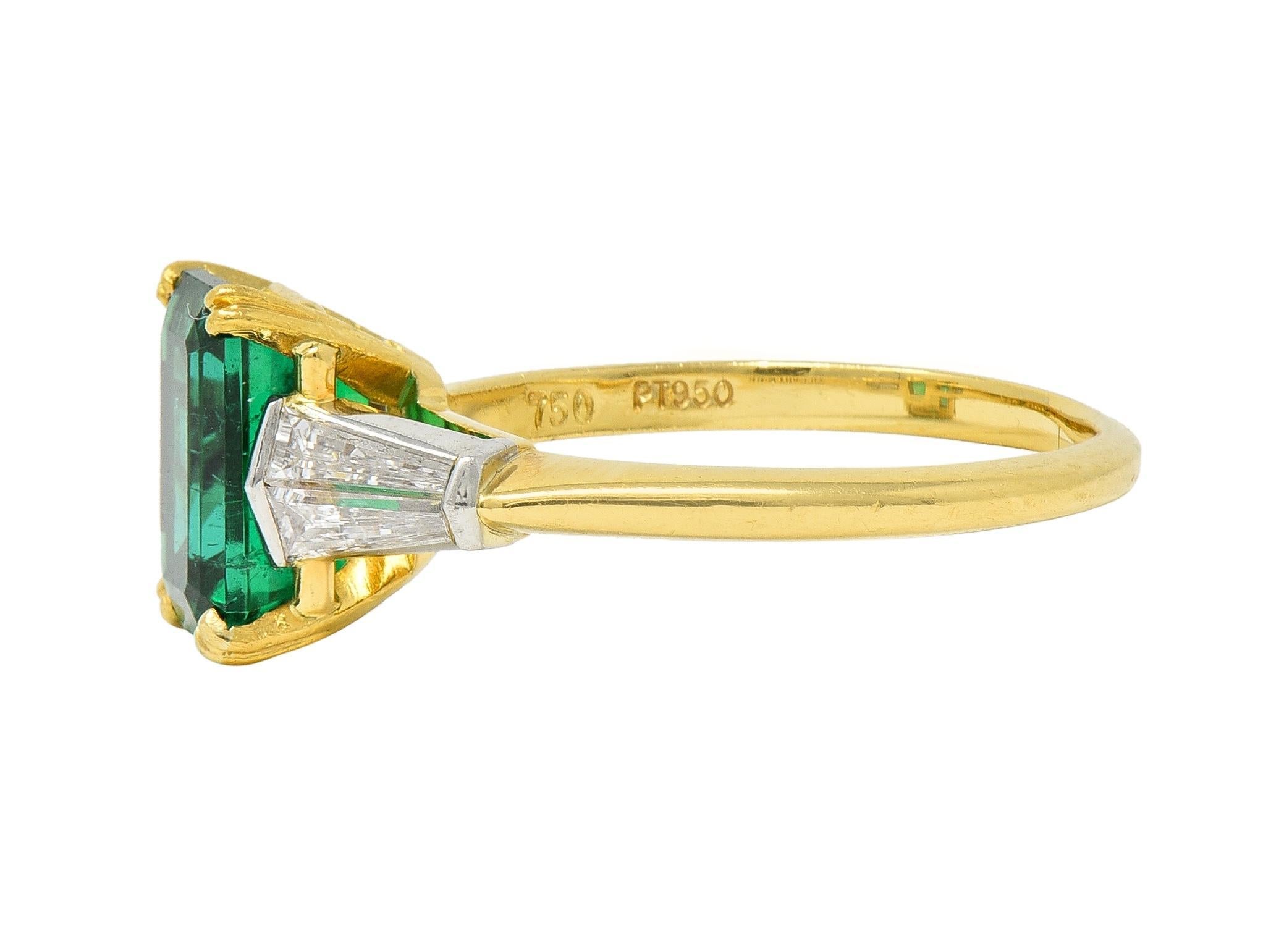 Women's or Men's Tiffany & Co. 3.15 CTW Emerald Diamond Platinum 18 Karat Gold Vintage Ring AGL For Sale