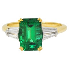 Tiffany & Co., bague vintage en or 18 carats avec diamants et émeraude de 3,15 carats, certifiée AGL
