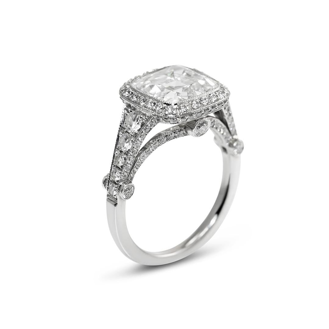Women's Tiffany & Co 3.18ct D/IF Cushion Cut Diamond Ring, 6.9gr For Sale